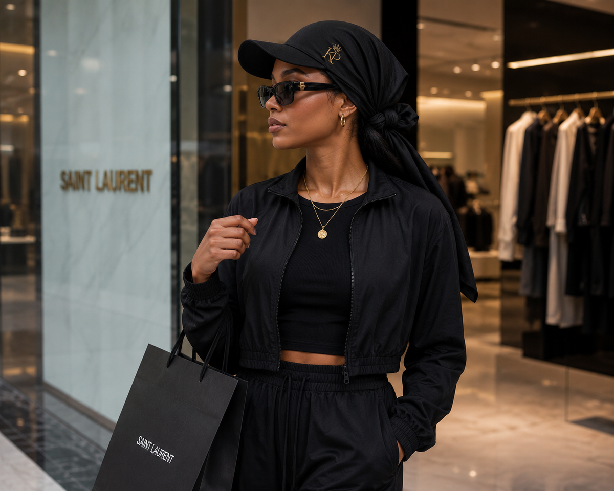 The Keren - Black Bandana Cap | Soft Adjustable Head Wrap for Women